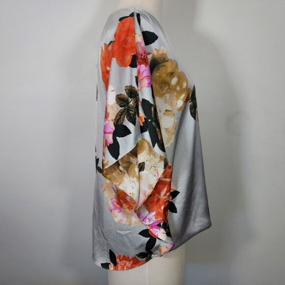 INC International Concepts Faux Wrap Top Sz Large Floral Surplice Kimono Sleeve - Picture 6 of 11